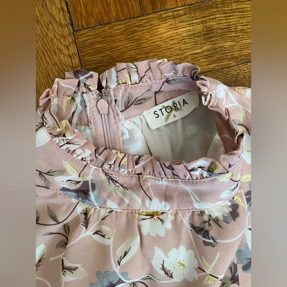 STORIA floral-print, long-sleeve chiffon Blush and Ivory mini dress - Small - Picture 3 of 9